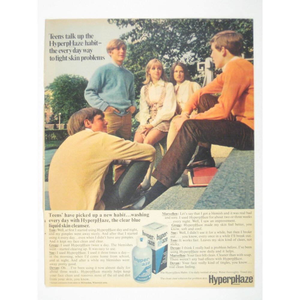 HyperpHaze Liquid Skin Cleanser Vintage Print Ad Teens Fight Skin MOD Fashion